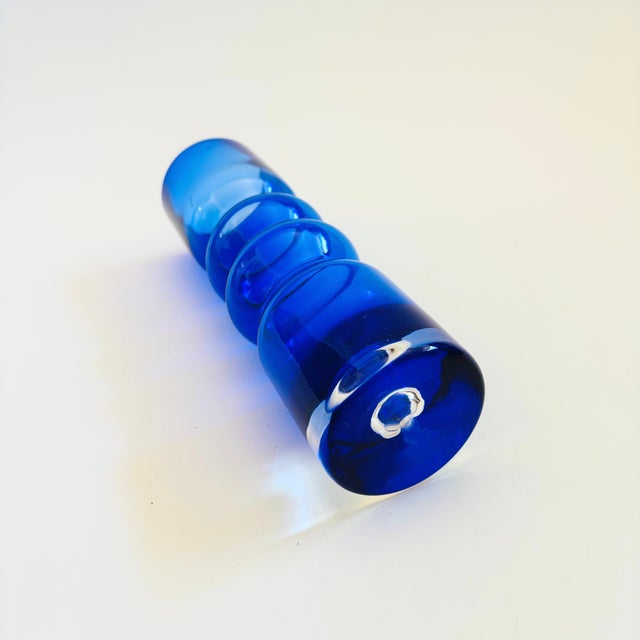 Blue Mid Century Cobalt Blue Hooped Art Glass Vase by Bo Borstrom for Aseda Glasbruk, Sweden For Sale - Image 8 of 8