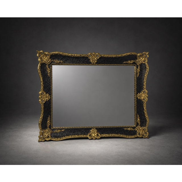 Hollywood Regency Ornate Black and Gold Antique-Style Wall Mirror For Sale - Image 3 of 6