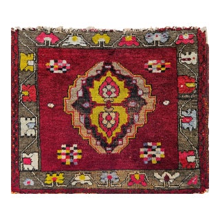 Early 20th Century Turkish Oushak Hand-Knotted Area Rug, , Red & Yellow, 2' x 2' For Sale