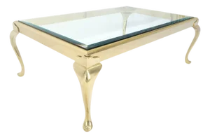 Heavy Solid Brass Beveled Glass Top 30x48 Rectangle Coffee Table Queen Ann