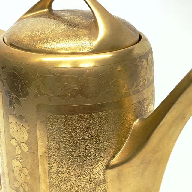 Exquisite Vintage Allover Gold Embellished Porcelain Coffee Pot Signed Nara Hendric 1937 For Sale - Image 9 of 14