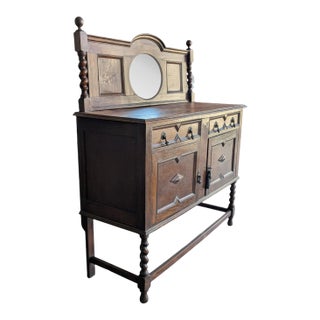 Antique Jacobean Revival Mirrored Buffet With Barley Twist For Sale