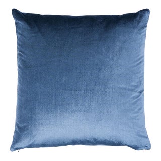 Schumacher Venetian Silk Velvet 24" Pillow in Cadet For Sale