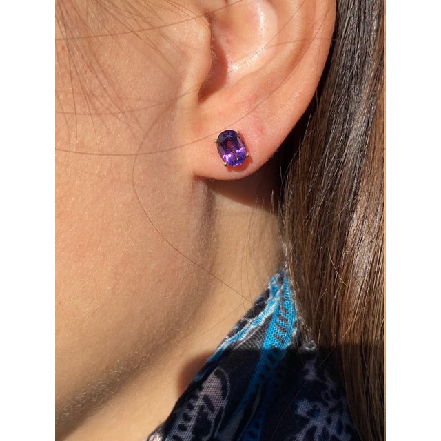Ladies 14K Yellow Gold Amethyst Stud Earrings, 2 Pieces For Sale - Image 4 of 4