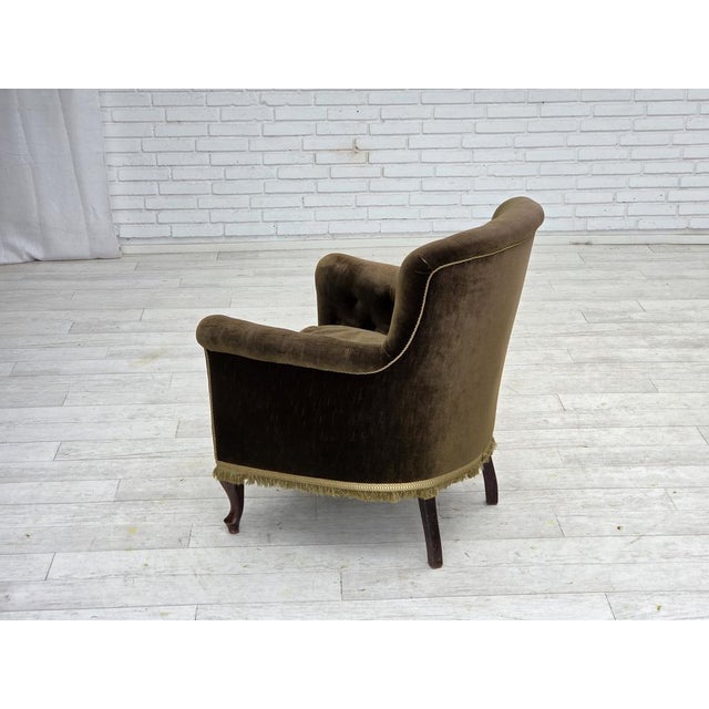 Scandinavian Armchair in Green Velour and Ash For Sale - Image 12 of 18