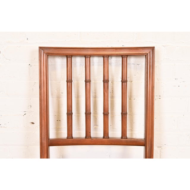 Brown Henredon Style Regency Carved Mahogany Faux Bamboo Dining Chairs, Set of Four For Sale - Image 8 of 13