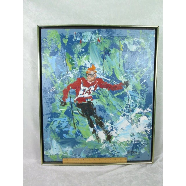 1969 Magnus Engstrom Painting Downhill Skier Mid Century Modern For Sale - Image 10 of 12