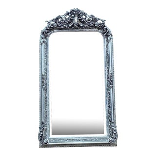 1970s French Louis XVI Silver Leaf Beech Wood Wall Mirror For Sale