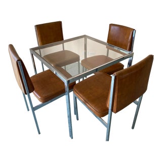 1970s Daystrum Style Chrome and Glass Table & 4 Chairs For Sale