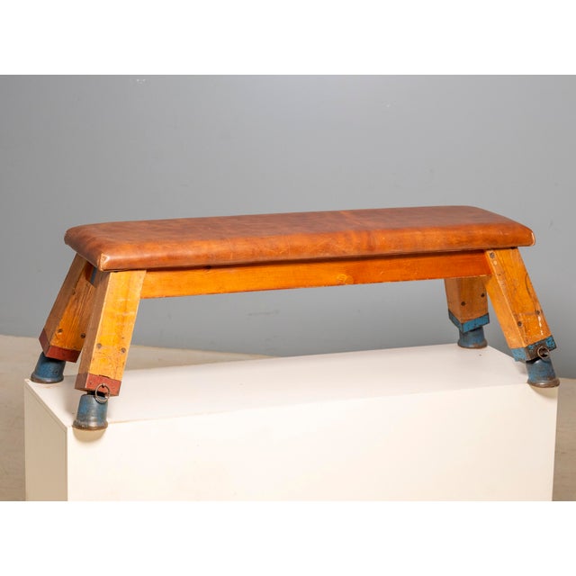 Vintage European Leather Gym Bench, 1950s For Sale - Image 14 of 16