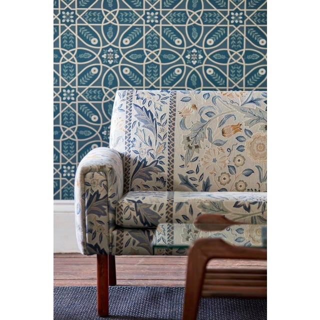 English Morris & Co Brophy Trellis Wallpaper in Sage Linen - a Sample For Sale - Image 3 of 3
