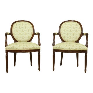 Pair Hickory Chair Co French Louis XVI Open Armchairs For Sale