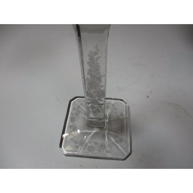Glass 1930s Etched Floral Crystal Candle Holders, Pair For Sale - Image 7 of 10
