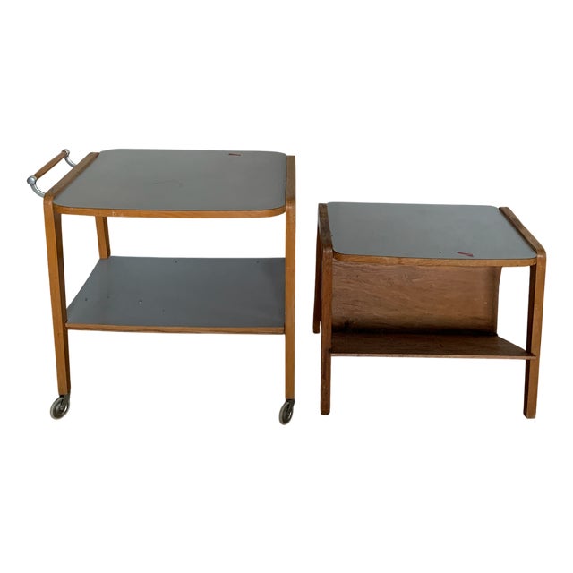 Mid-Century Bar Cart and Formica Side Table, Set of 2 For Sale