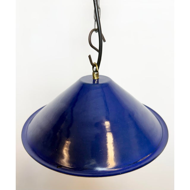 Industrial Blue Enamel Factory Pendant Lamp, 1950s For Sale - Image 6 of 15