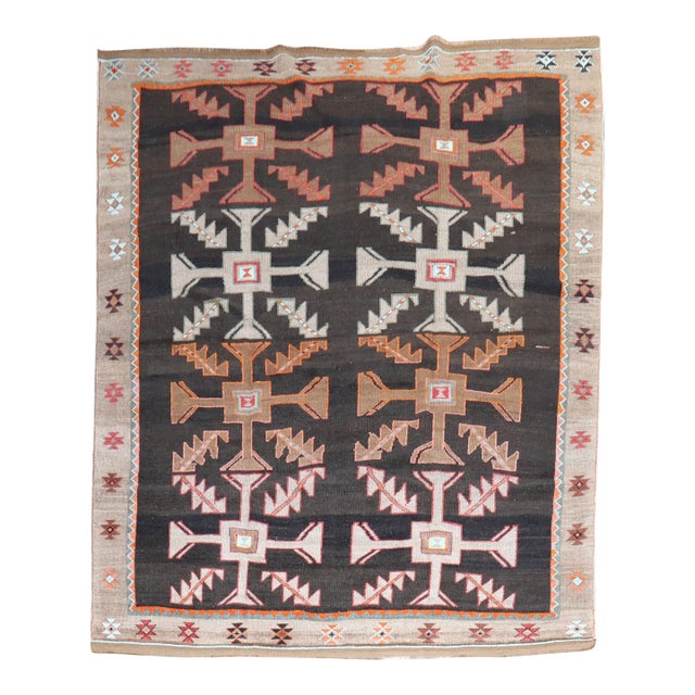 Vintage Zabihi Rug Collection Abstract Primitive Turkish Kars Carpet - 7'1" x 8'7" For Sale