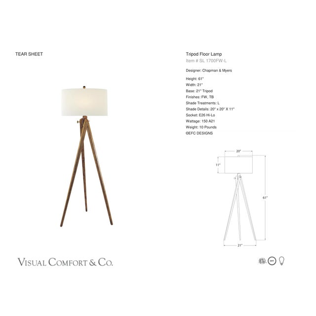 Chapman & Myers by Visual Comfort Signature Tripod Floor Lamp in French Wax with Linen Shade Designer: Chapman & Myers...