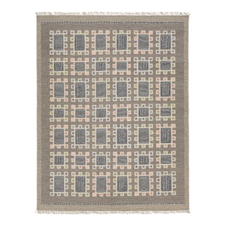 Modern Swedish Style Flatweave Wool Rug With Geometric in in Charcoal & Pastels For Sale