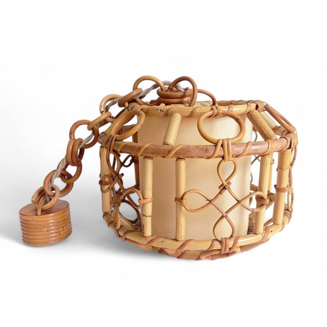 Mid-Century Modern French Riviera Bamboo and Rattan Pendant Lamp, 1960s For Sale - Image 13 of 18
