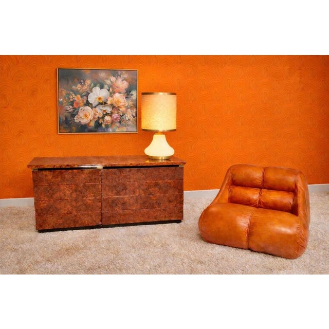 1970s Italian Drawer Credenza in High Gloss Burl and Brass, Italy, 1970s For Sale - Image 5 of 15