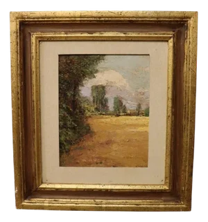 Italian Artist, Landscape, Oil Painting on Cardboard, Framed