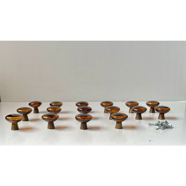 Mid-Century Modern Vintage Swedish Amber Glass Cabinet Knobs, 1960s, Set of 16 For Sale - Image 3 of 9