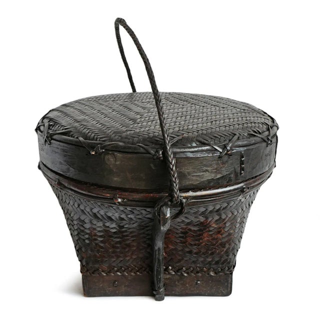 Asian Vintage Akha Thai Basket W/Lid For Sale - Image 3 of 6