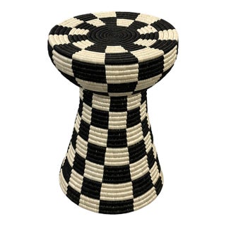 African Natural Woven Seagrass Side Table Black For Sale