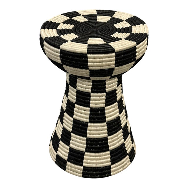 African Natural Woven Seagrass Side Table Black For Sale