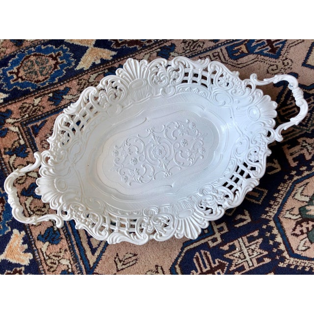 French Pierced White Enamel Italian Metal Basket For Sale - Image 3 of 9