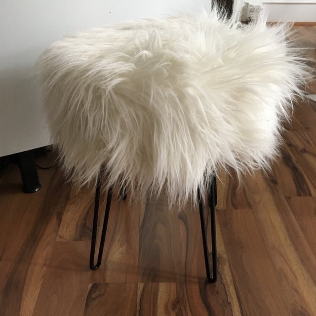 Vintage White Fluffy Stool Chairish