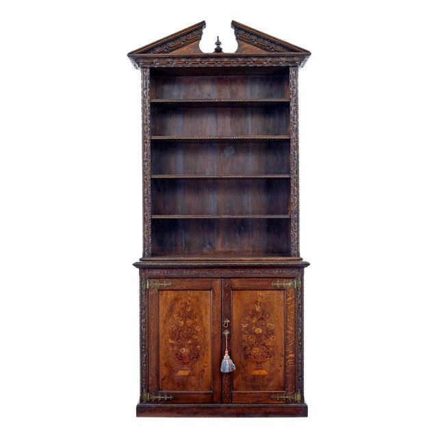 Antique Architectural Cabinet Bookcase in Inlaid Oak, 1880 For Sale