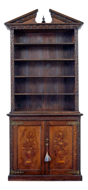 Antique Architectural Cabinet Bookcase in Inlaid Oak, 1880