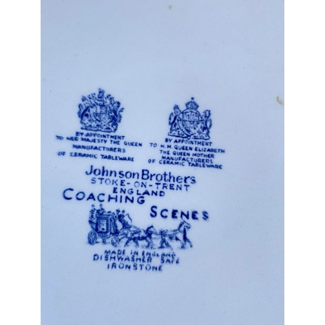 Johnson Brothers Vintage MCM Johnson Bros Blue Ironstone Coaching Scenes England Dinner Plates -Set 4 For Sale - Image 4 of 7