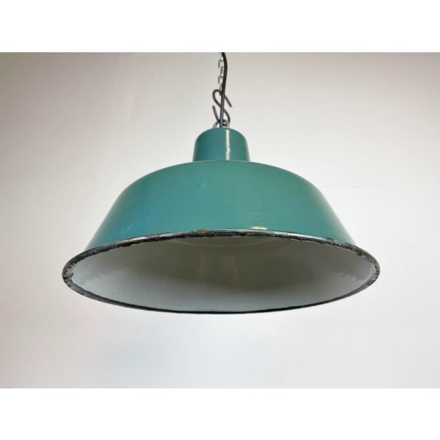 Metal Industrial Green Enamel Pendant Lamp, 1960s For Sale - Image 7 of 13