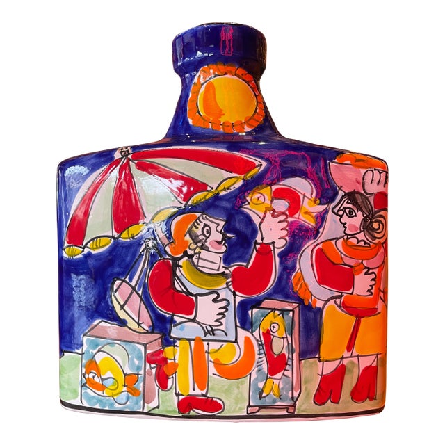 1960s Desimone-Style Massive Italian Ceramic Painted Vase For Sale