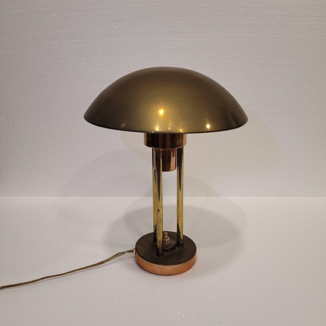 Vintage Art Deco Mushroom Table Lamp in Gilt Brass, 1930s For Sale - Image 6 of 18