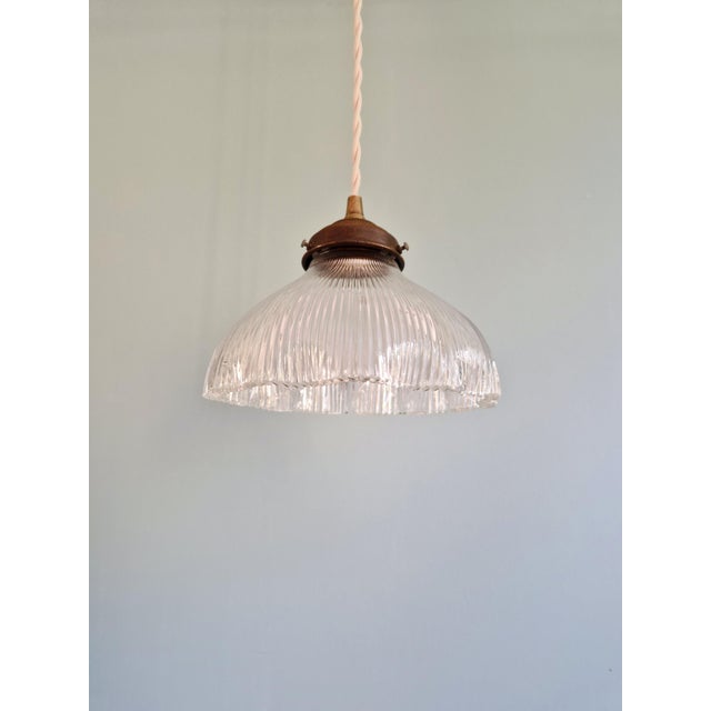 1920s Holophane Pendant Light in Clear Grooved Glass, 1920s For Sale - Image 5 of 10