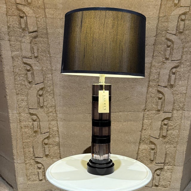 For your consideration, a beautiful crystal table lamp by Ralph Lauren. Lamp includes the hard and black shade. Smoke...