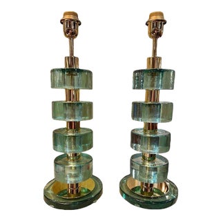 Murano Fontina Green Colored Disc Form Lamps For Sale