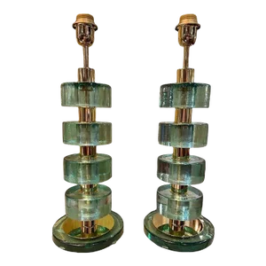 Murano Fontina Green Colored Disc Form Lamps