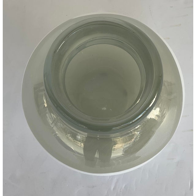 Versatile Revelation Modern Gray and White Glass Rondure Vase, showroom floor sample