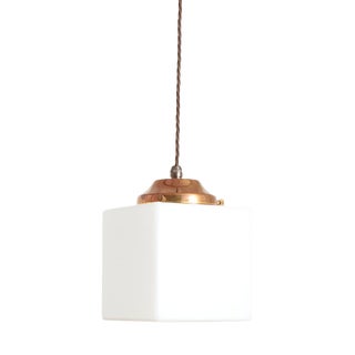 Antique Art Deco Opaline Cube Pendant Light, 1940s For Sale