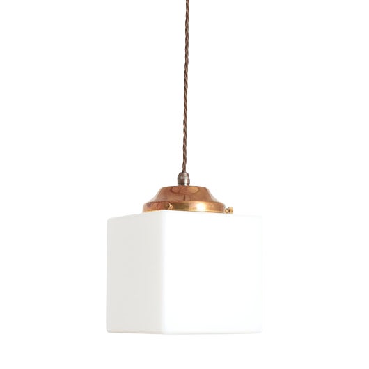 Antique Art Deco Opaline Cube Pendant Light, 1940s For Sale