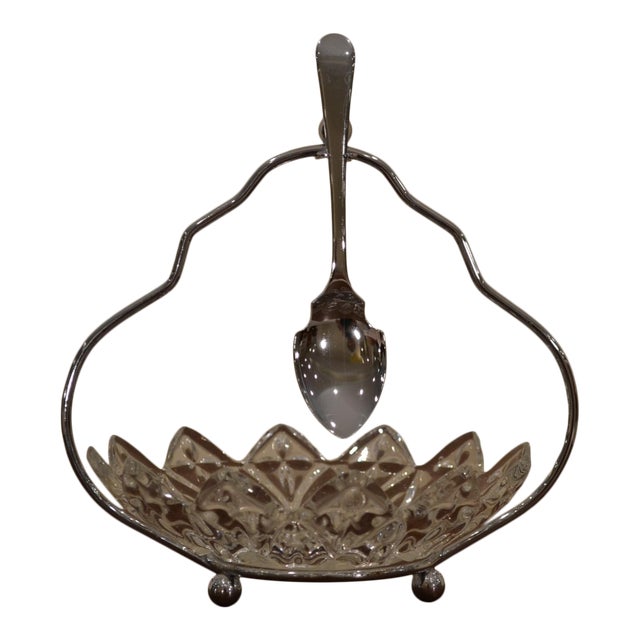 Vintage English Glass Serving Dish Holder & Spoon 3 Pieces Chairish