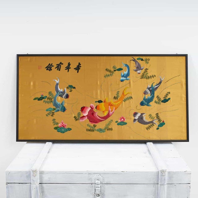 Japanese Fish Embroidery in Frame, 2000s For Sale - Image 5 of 5