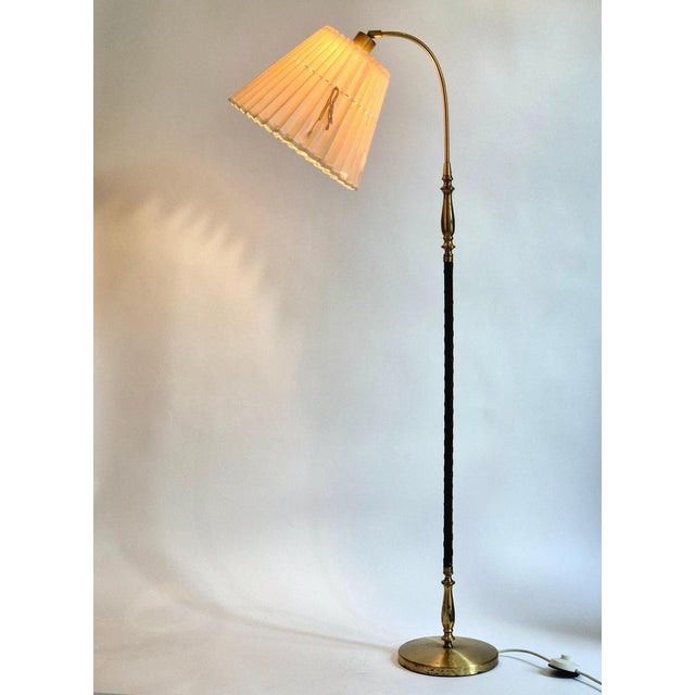Modern Scandinavian Floor Lamp in Brass with Dark Brown Leather Trim, Swedish, 1950s For Sale - Image 13 of 15
