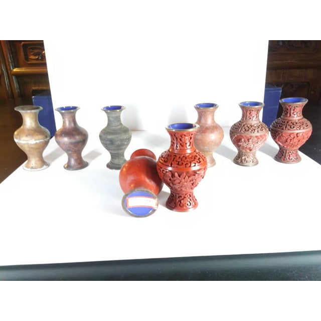 Asian 1960s Vintage Cinnabar Vases - Set of 8 For Sale - Image 3 of 6