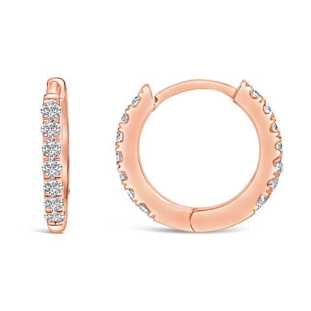 Contemporary 10K Rose Gold 1/4 Cttw Diamond Double Sided Huggie Hoop Earrings For Sale - Image 3 of 5