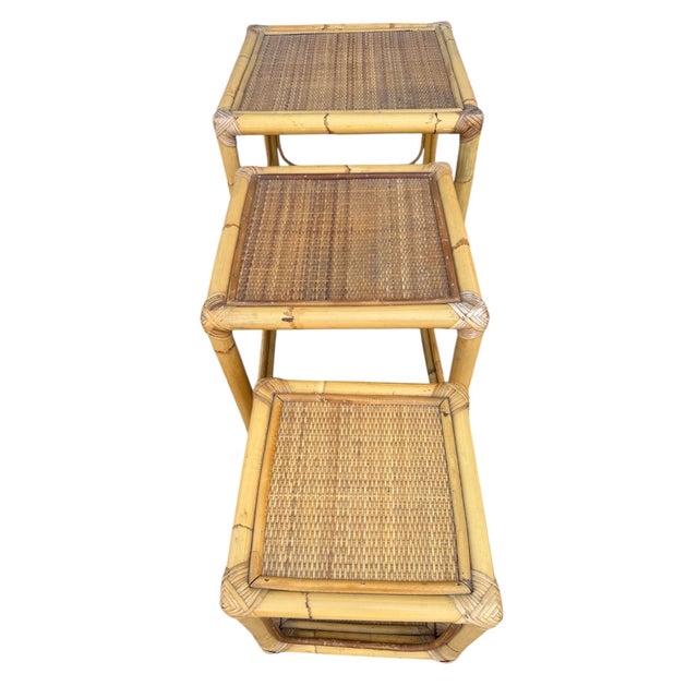 Boho Chic Set of 3 Rattan Nesting Tables For Sale - Image 3 of 6